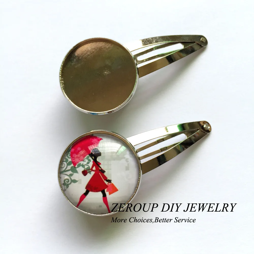 

25mm 10pcs Copper Hair Clips Antique Bronze Brass Plated Hairpin Cameo Glass Cabochons Base Supplies for Jewelry HC-008