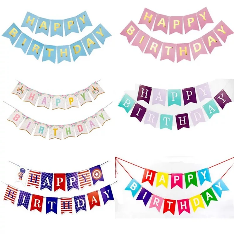 

Happy birthday letter paper flag baby birthday birthday party decoration fishtail pull flower banner banner