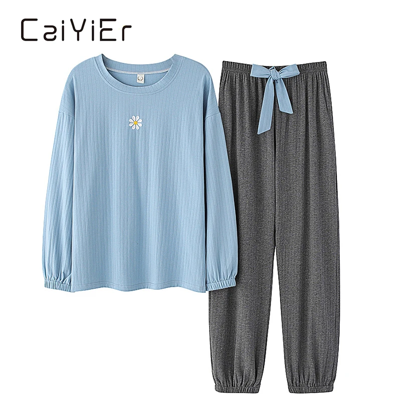 Новый весенний хлопковый женский пижамный комплект CAIYIER с круглым вырезом и