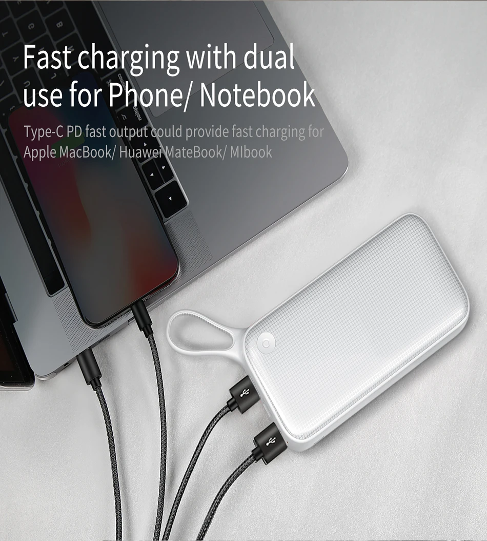 Baseus 20000 мАч Quick Charge 3,0 Мощность банка для Xiaomi Mi 20000 мА/ч, USB C PD быстрая Портативный внешний Батарея Зарядное устройство Мощность банка