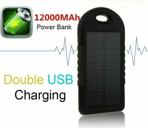 

12000mAh Solar Power Bank Dual USB LED External Battery Charger For Mobile Phone