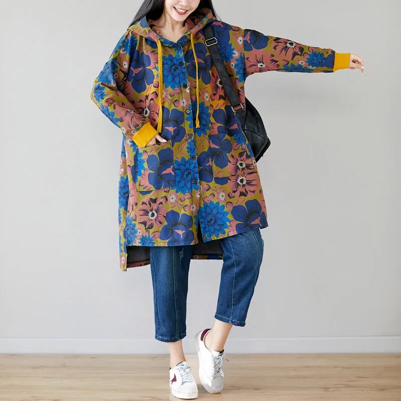 Женская Ковбойская ветровка с капюшоном и принтом мешковатый трикотажный Тренч