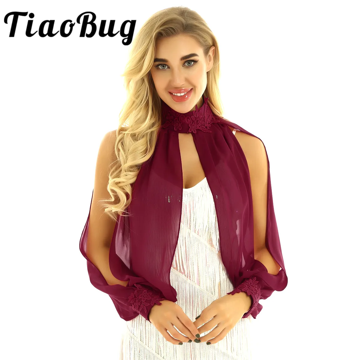 Женская элегантная накидка из шифона с высоким воротом длинными рукавами и