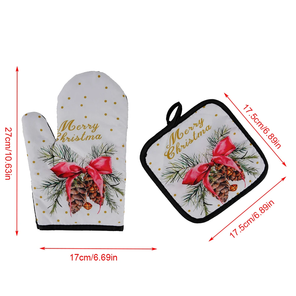 

2pc Christmas Hot Oven Mitts Baking Anti-Hot Gloves Pad Dining Kitchen Mat New Year 2021 Navidad Xmas Party Decorations Supplies