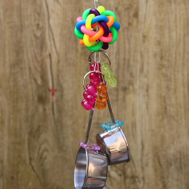 

Bird Toys Swing Parrot Cage Spoon Bell Hanging Climb Pet Parrot Toys Cockatiel Parakeet African Grey Bird Bites Chew Sound Toys