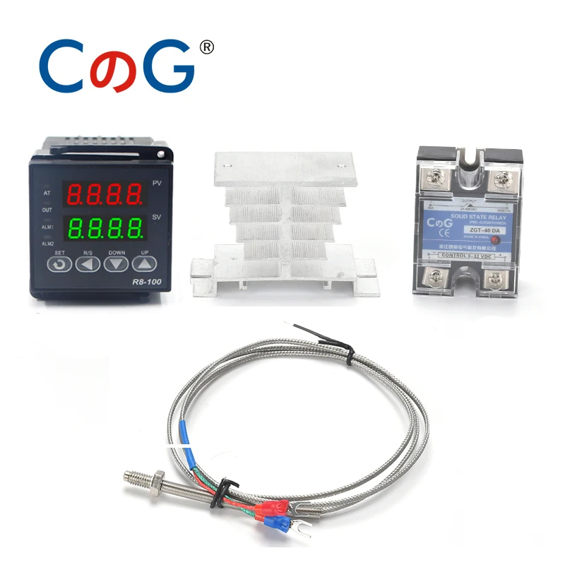 

CG R8-100 Digital Temperature Controller Thermostat K Type SSR output 40DA SSR Relay K/J Screw M6 1m Thermocouple Probe RKC