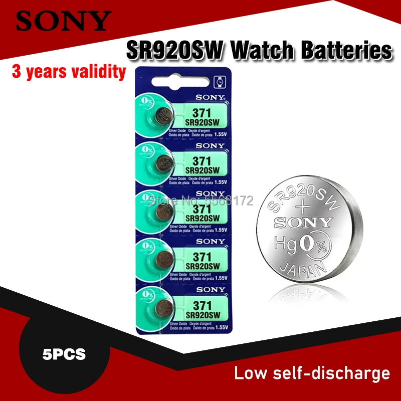 Батарейки кнопочные Sony 45 мАч 1 55 в AG6 371 SR920SW LR920 171 370 L921 LR69 SR920 5 шт.|Часовые батарейки|