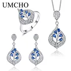 UMCHO, серебро 925 пробы, серьги, кольца, ожерелья, капли воды, синий сапфир, драгоценный камень, набор украшений для женщин, модный подарок с цепочкой