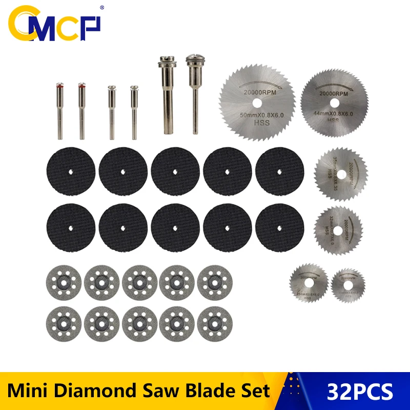 

CMCP 32pcs Diamond Cutting Discs Metal Saw Blade Set HSS Mini Circular Saw Blade For Dremel Rotary Tools Resin Cut-Off Wheels
