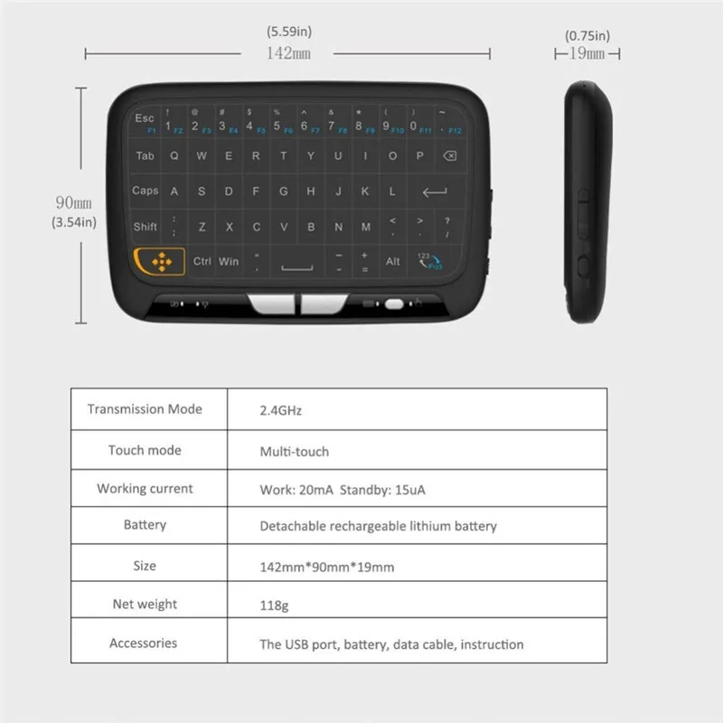 

Mini Touch Air Keyboard H18 2.4 GHz Full Screen Touchpad Mouse Support Connect Android TV Box Notebook Computer Desktop PC