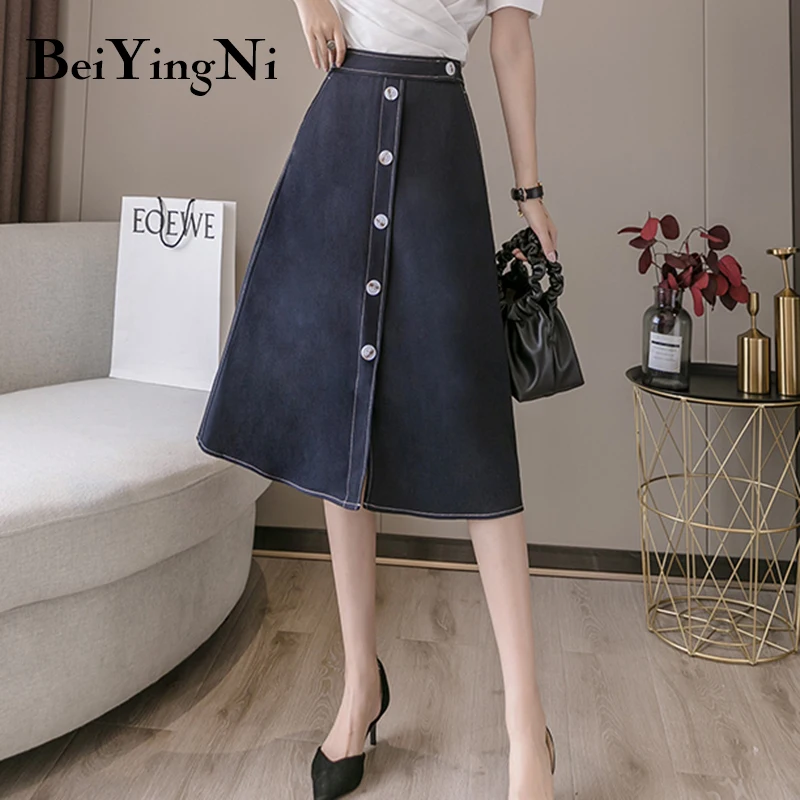 

Beiyingni Single-breasted Skirt Women Pockets Fashion 2020 Blazer Skirts Office Ladies Kpop Casual High Waist Midi Skirt Female