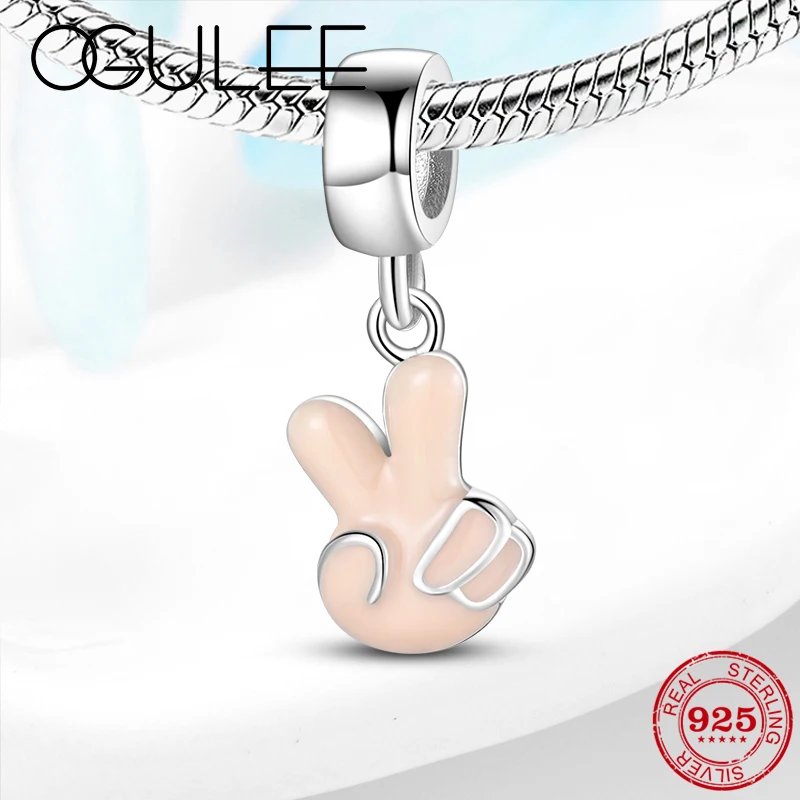 Подлинный 925 пробы Серебряный знак победы Эмаль Бусины Подвески подходят