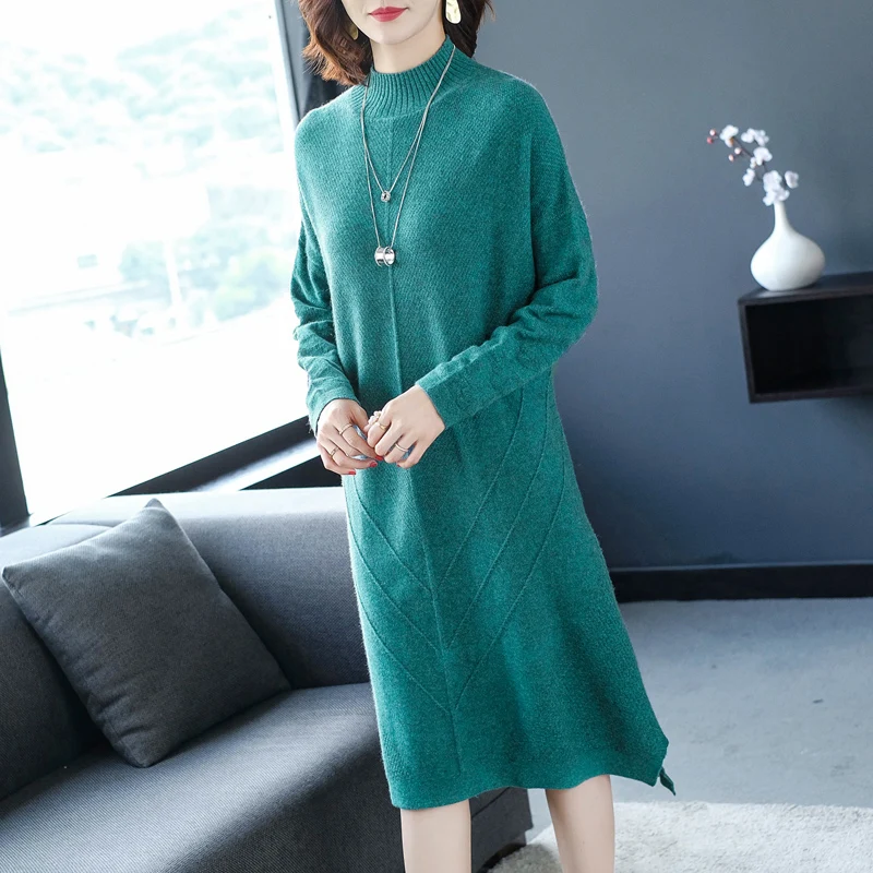 Женские зимние свободные стильные кашемировые вязаные платья 2019 Новая мода
