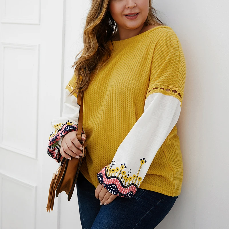 Женский свитер с длинным рукавом-фонариком круглым вырезом | Женская одежда