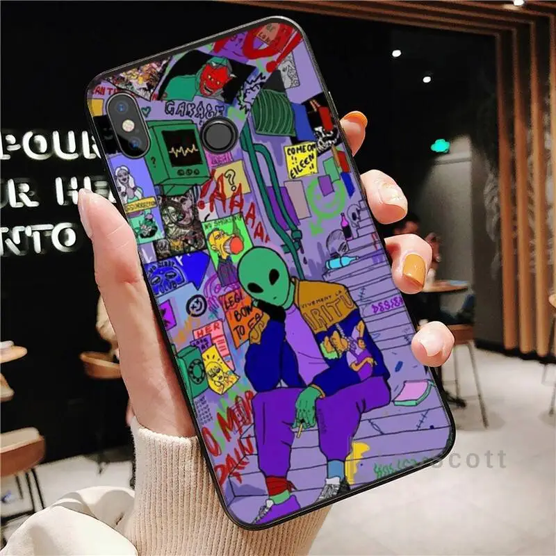 

Aesthetics Cartoon alien space Phone Case For Xiaomi Redmi note 4 4X 8T 9 9s 10 K20 K30 cc9 9t pro lite max
