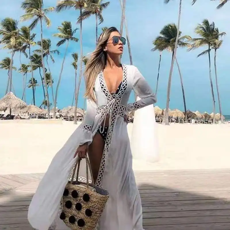 Пляжная накидка туника на купальный костюм женское пляжное платье длинное Парео