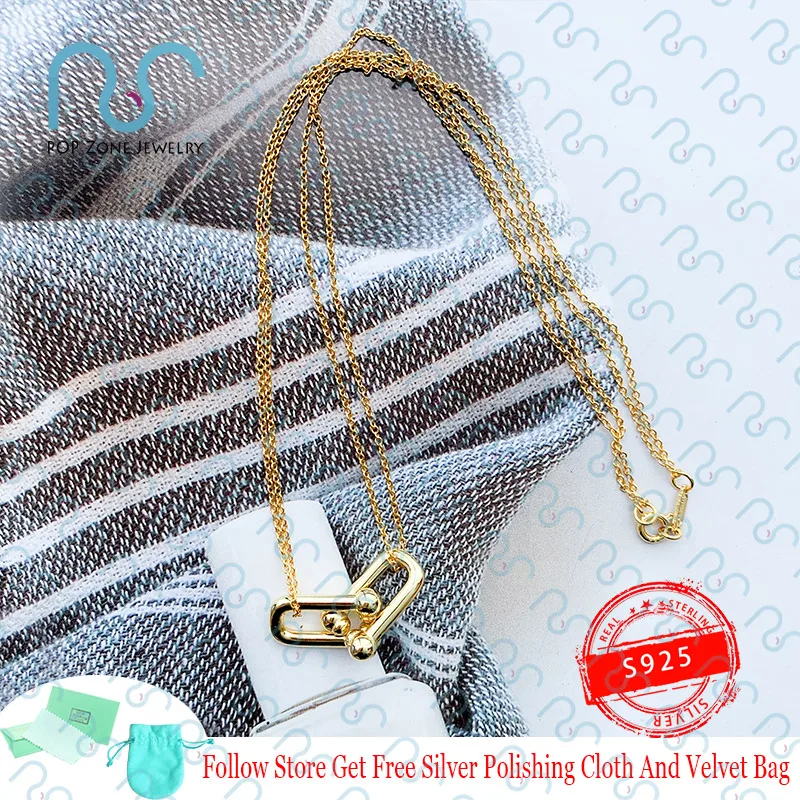 

S925 Sterling Silver Necklace Hardwear Series Double Link Brand U Letter Shaped Pendant Necklace Luxury Fashion Female Jewelry