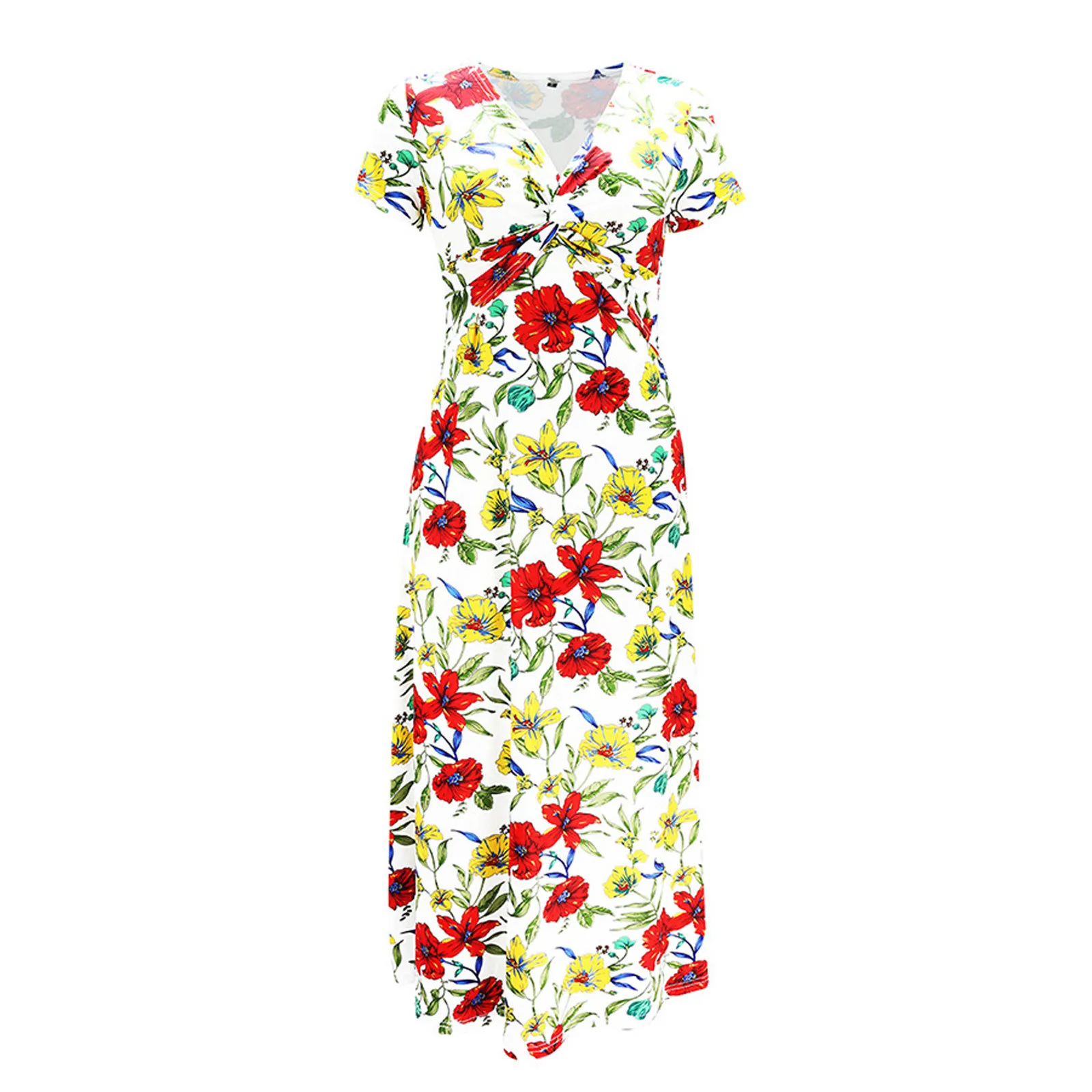 

Floral Dress Women Dress Summer Bohemian Flower Long Dresses Sexy V-neck Short Sleeve Beach Sundress Elegant Party Dress Vestido