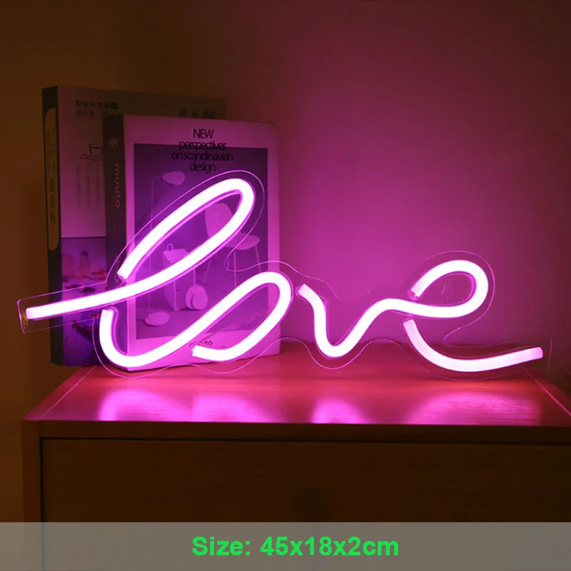 Love LED Neon Light Sign Figure Letter Modeling Lamp Nightlight USB Port Transparent Panel Decor Wedding Room Shop Wedding Gift