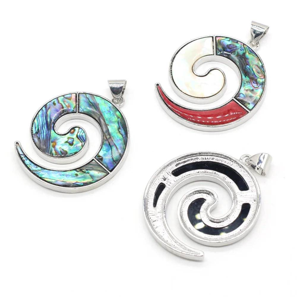 

Exquisite Brooch Pendant Round Circle Natural Shell Brooch Pendant Charms for Making Women Jewerly Necklace Gift 40x50mm
