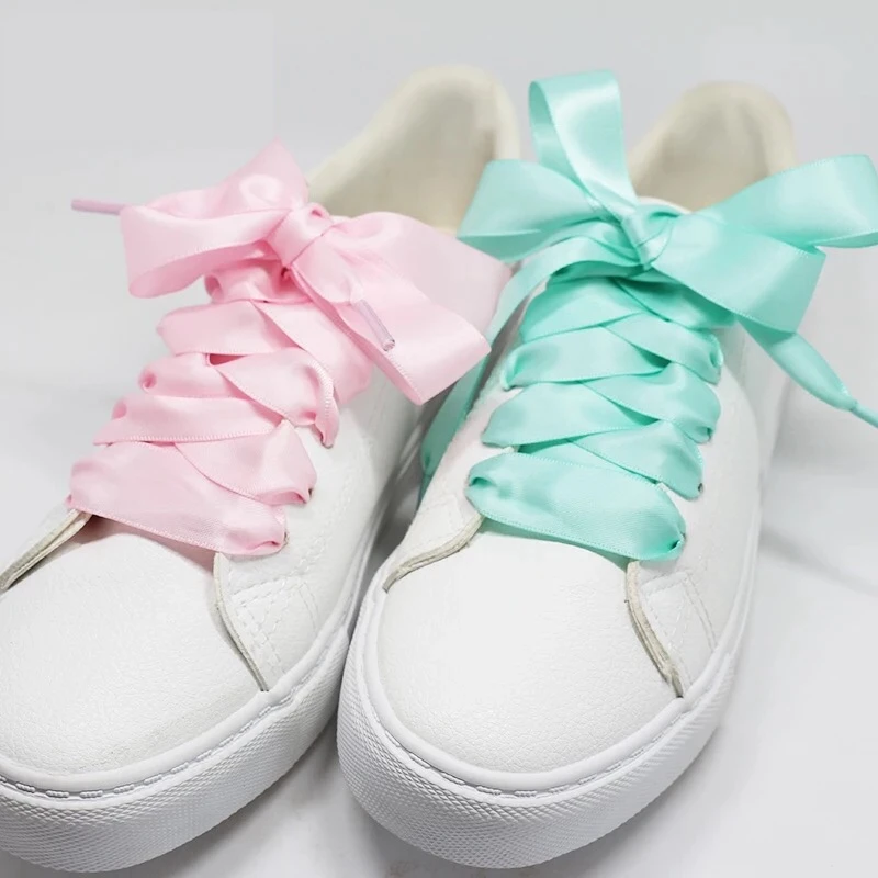 1 Pair 2 CM Width Flat Satin Shoelaces Silk Ribbon Shoe laces Boots Women Sneakers ShoeLace 22 Colors Length 80CM 100CM 120CM