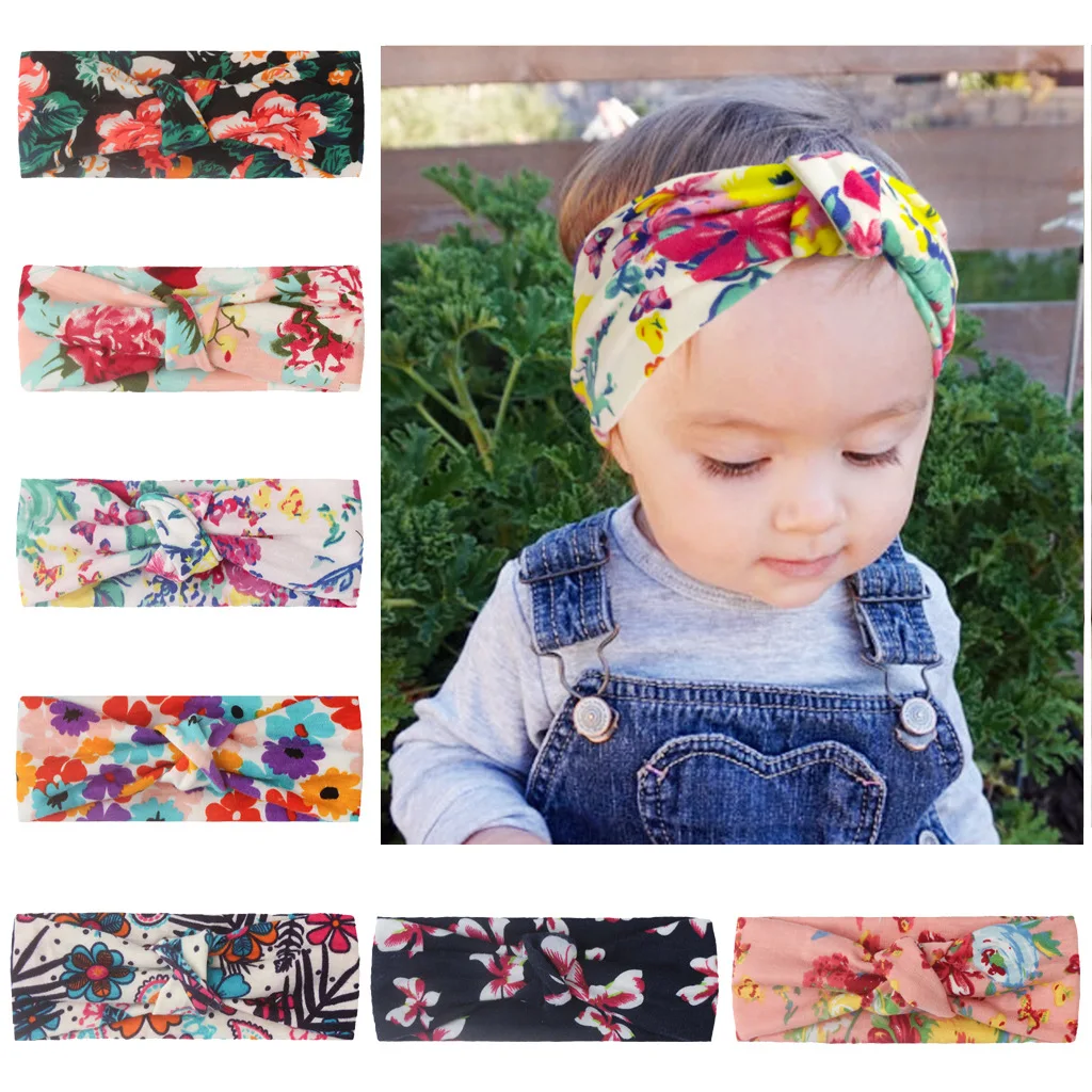 

Knot Headband Baby Flower Printed Headband for Newborn Bebes Cross Bowknot Headbands Headwrap Kids Floral Turban Bandeau Bebe