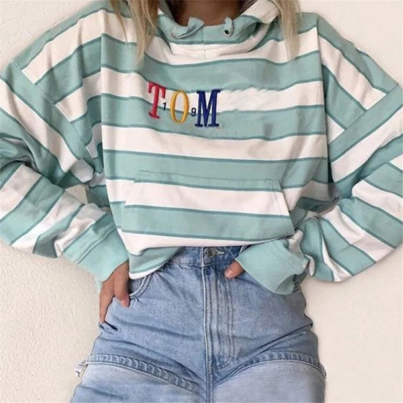 

YICIYA Women T Shirt Fashion Loose Oversized Long Sleeve O-Neck T-Shirts Striped Print Casual Female Tops,crop top,friends