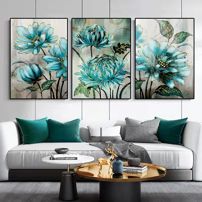 

Phnom Penh Blue Flower Posters and Prints Plants Abstract Canvas Painting Modern Wall Art Nordic Living Room Home Decoration