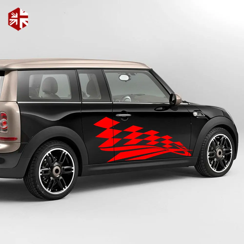 2X клетчатый флаг Стайлинг Автомобильная дверь боковые полосы Корпус Виниловая