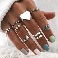9 piecesset fashion hollow silver ring ladies pendant crystal geometric love ring bohemian new female jewelry gift