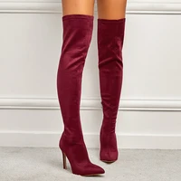2021 winter new high heel over the knee side zipper boots european and american new over the knee elastic boots women