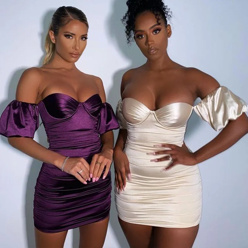 

Women Dress Puff sleeve Backless Bodycon Dresses Slim Stretch Zipper Sexy Club Party Dress Summer Vestidos