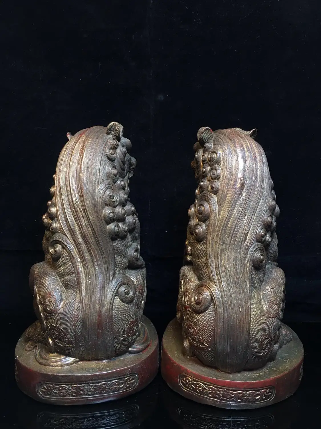 

Home Decor 11" Tibet Buddhism Temple Old Bronze Cinnabars Lion statue A pair of guard lions Ward off evil spirits