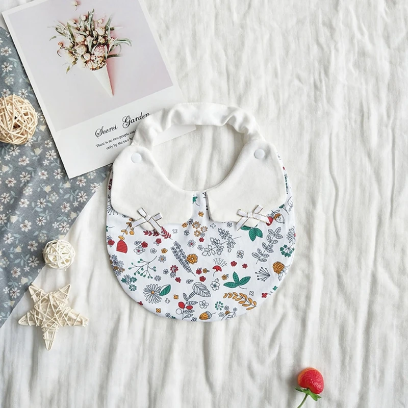 

J60B Baby Cotton Flower Printing Doll Collar Bib Newborn Feeding Saliva Towel Burp Cloth for Infants