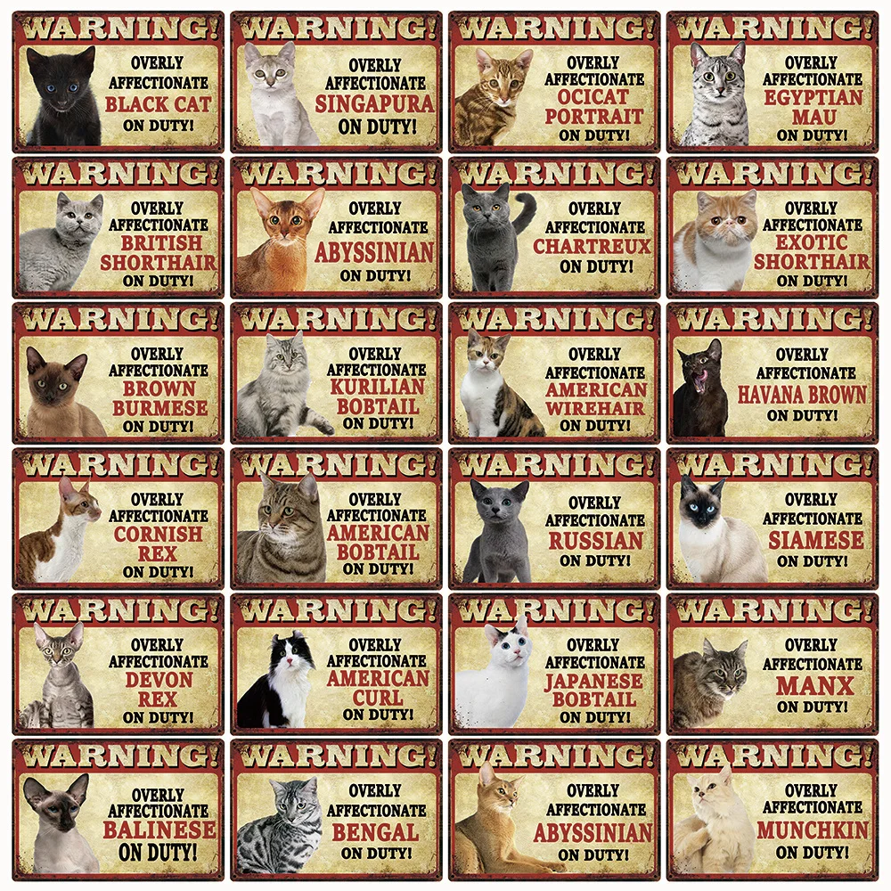 

[ Kelly66 ] Pets Cats Warning Bengal Bombay On Duty Metal Sign Tin Poster Home Decor Bar Wall Art Painting 20*30 CM Size Dy99