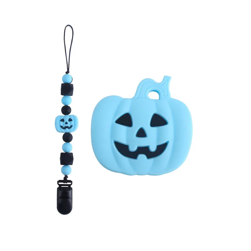 Cadena de chupete de beb&eacute;, chupete de pico de pato, Clip de calabaza de Halloween, mordedor de silicona, juguetes de dentici&oacute;n para beb&eacute;, regalos-3