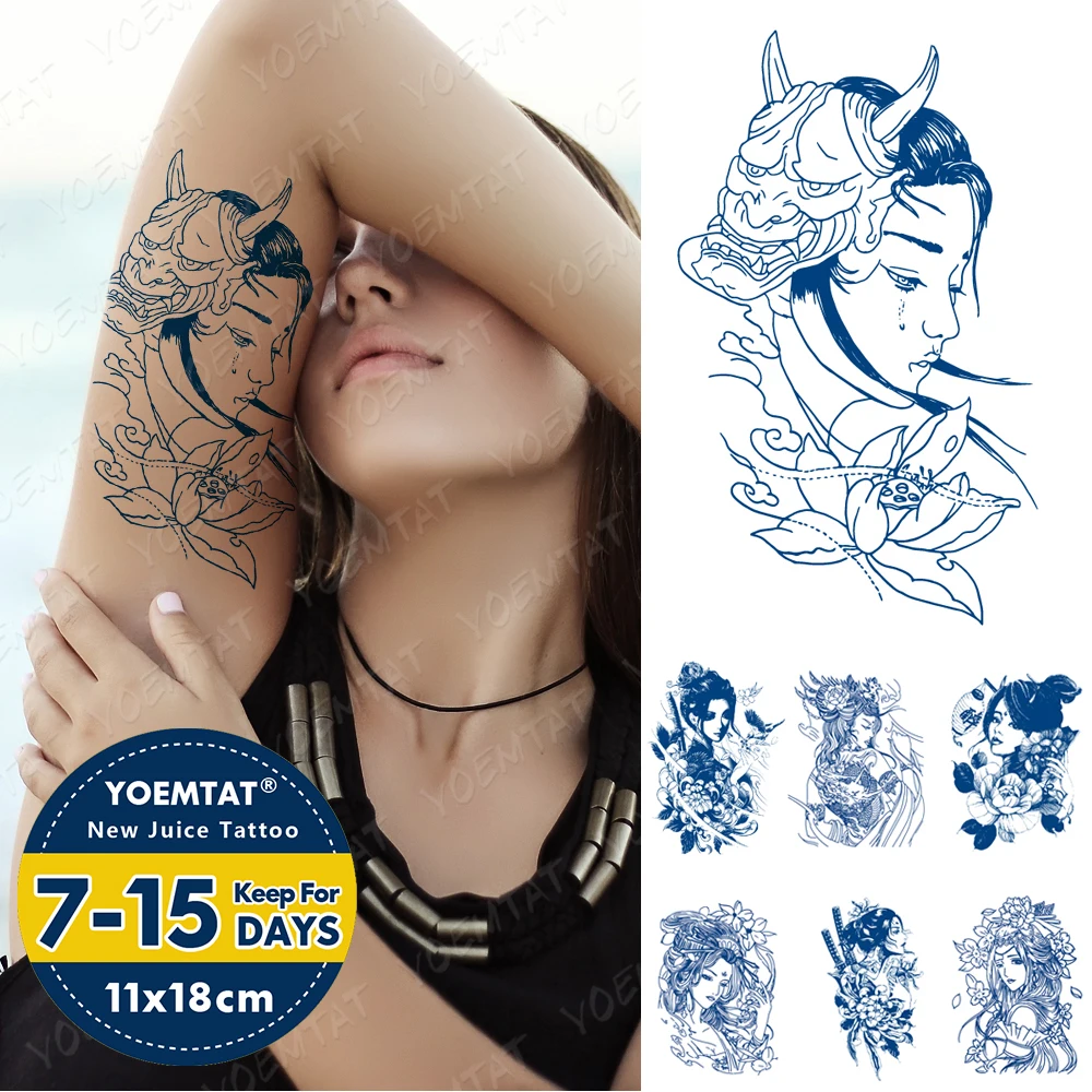 

Juice Ink Tattoos Body Art Lasting Waterproof Temporary Tattoo Sticker Japan Louts Tatoo Arm Fake Mask Geisha Tatto Women Men