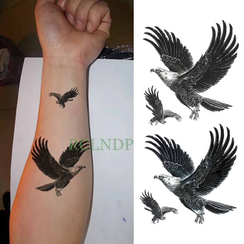 Водостойкая Временная тату наклейка eagle hawk bird флэш для ног рук татуаж мужчин