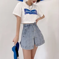 2021 fashion g quality awang2021 summer washed vintage shorts high waist fake two piece jeans skirt 11 girls retro trend