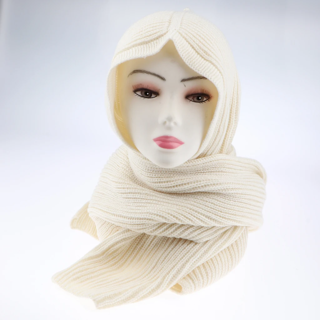 Beige as described Женский шарф с капюшоном, акрил, шерсть, Вязанная, мягкая, теплая, зимняя, уютная накидка, шея, уши, теплые, мусульманские хиджабы, шарфы, 240 см* 22 см - Цвет: Beige as described