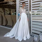 Мягкое атласное искусственное кружевное платье с длинными рукавами и аппликацией, винтажное свадебное платье с поясом, свадебное платье принцессы
