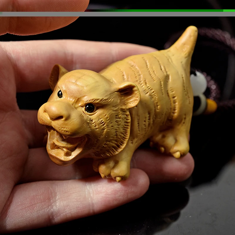 

7CM Zodiac Tiger Pendant Hand Carved Boxwood Figurine Carving Animal Netsuke Feng Shui Sculpture - #W093