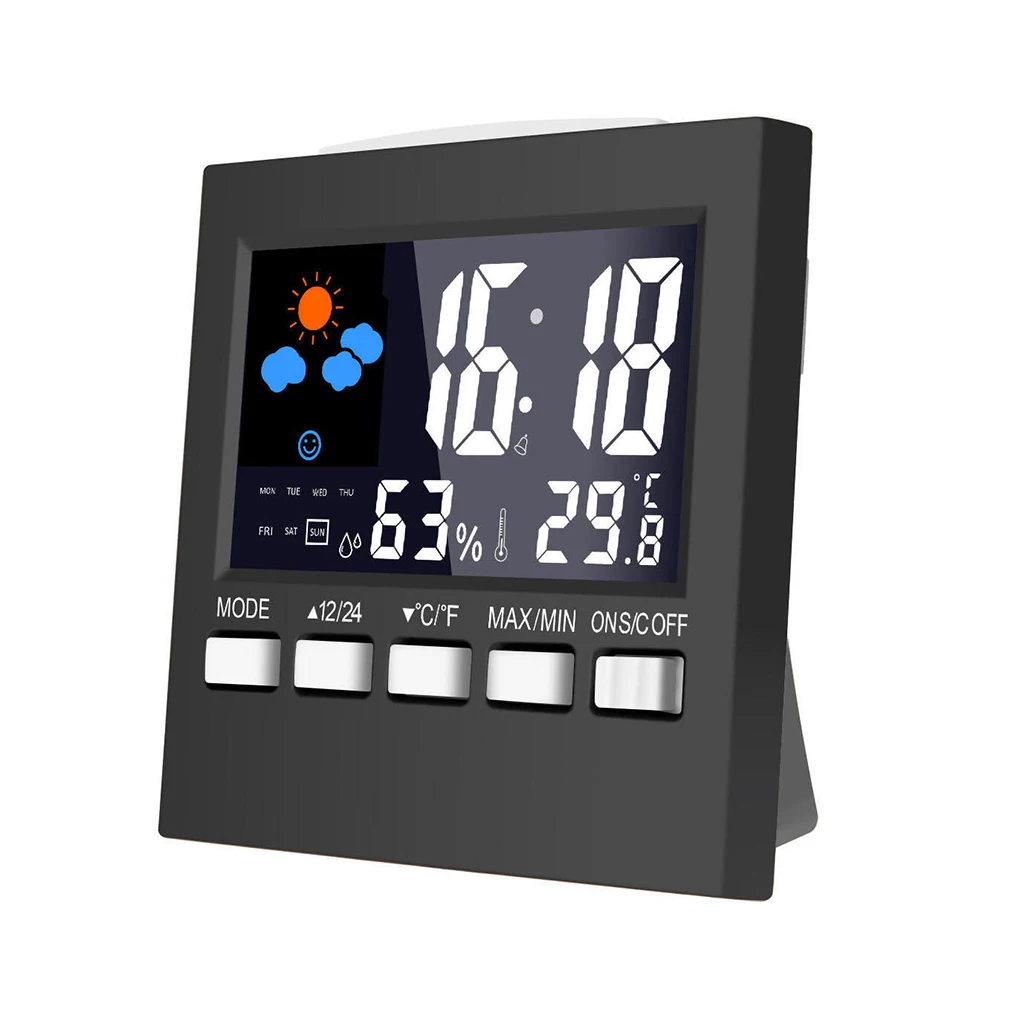 

Electric Desktop Clock Alarm Colorful LCD Screen Sound Control Backlight Digital Clock Date Time Calendar Desk Watch