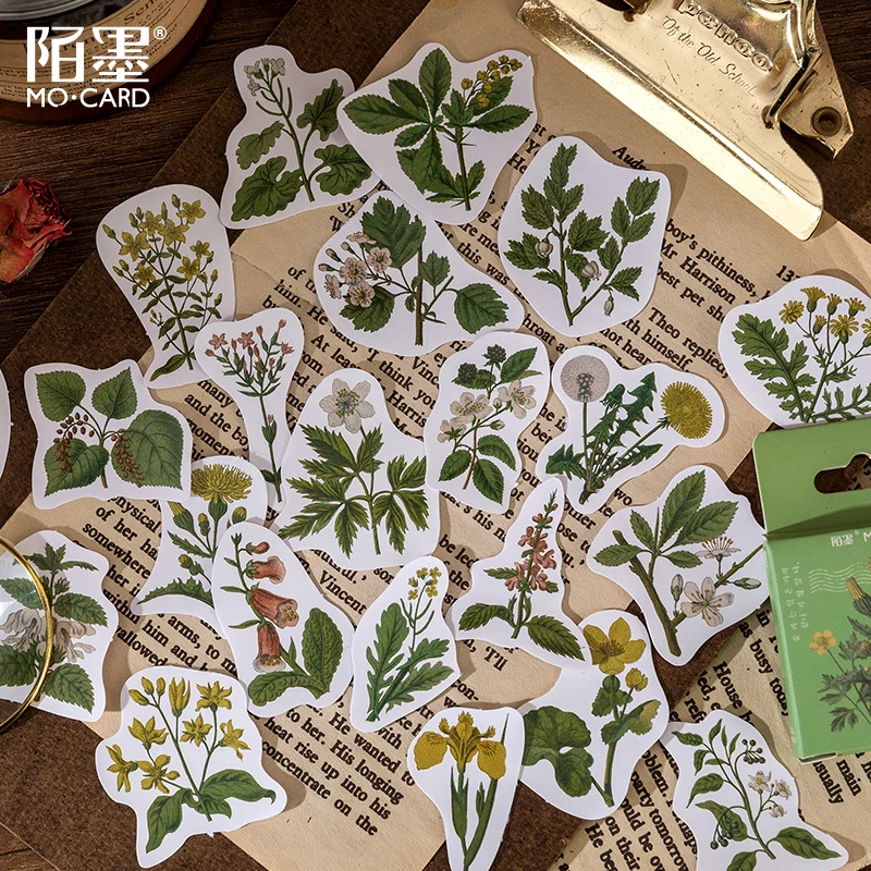 

45Pcs/Box Retro Plants Pattern Stickers Scrapbooking Album Bullet Diary Journal Decorative Collage Materials School Stationery