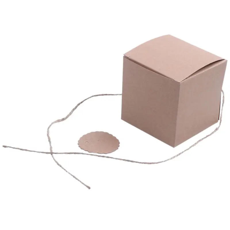 

New 100pcs 7cm Box with dragees kraft + label + cord candy Box gift box for wedding