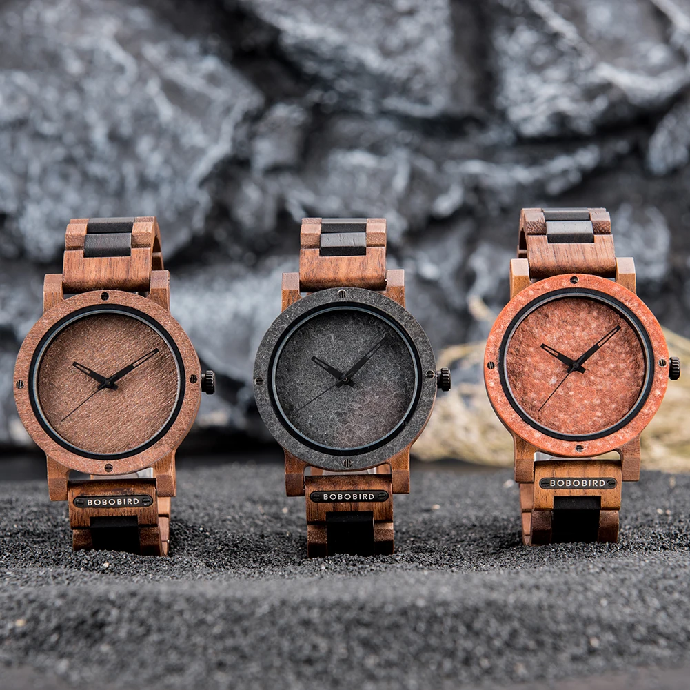 Часы мужские деревянные кварцевые с мраморным рисунком в японском стиле |