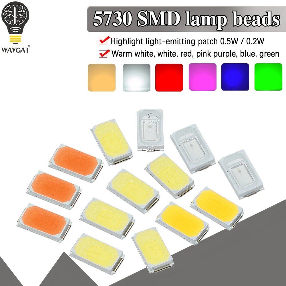 100 шт. 5630/5730-CW/WW 0 5 W-150Ma 50-55lm 6500K светильник SMD 5730 светодиодный ОД 5630 Диоды (5730 ~ 3 2 в) |