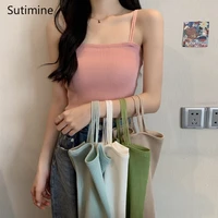 summer tank top 2021 new short style streetwear solid color knitted camis ice silk bottom women crop tops dropshipping wholesale