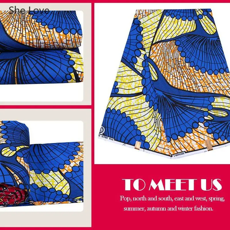 Девушка любит 1 ярд синий цветочный узор Печатный полиэстер батик ткань Анкара