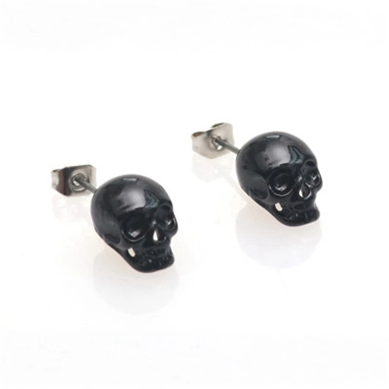 

Punk Stud Earrings For Women Men Jewelry Halloween Ear Post Stud Earrings Antique Silver Color Black Skull 1 Pair